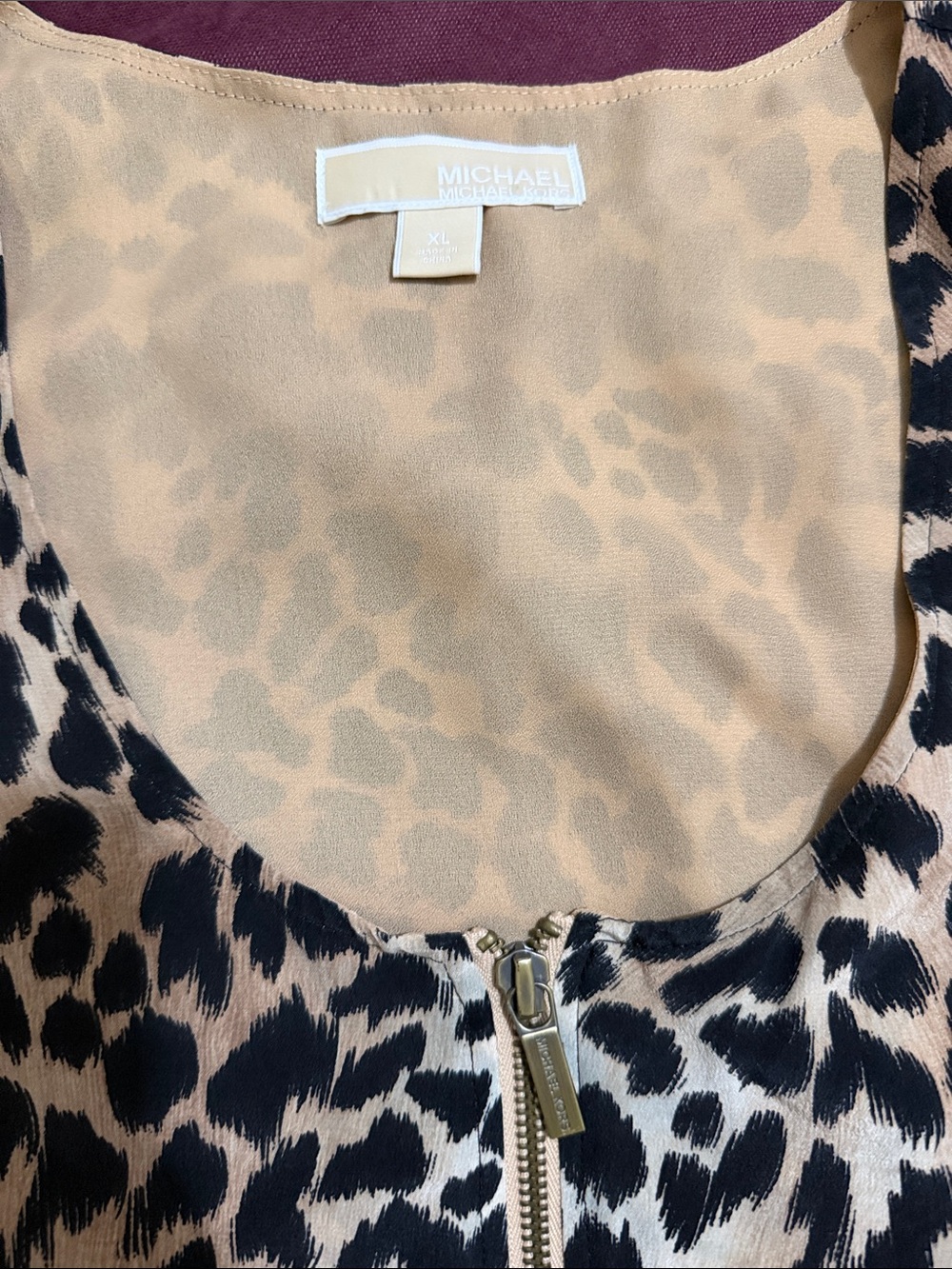 MICHAEL Michael Kors Leopard-Print Mini Silk Dress with Gold Zip Front XL - Picture 2 of 8